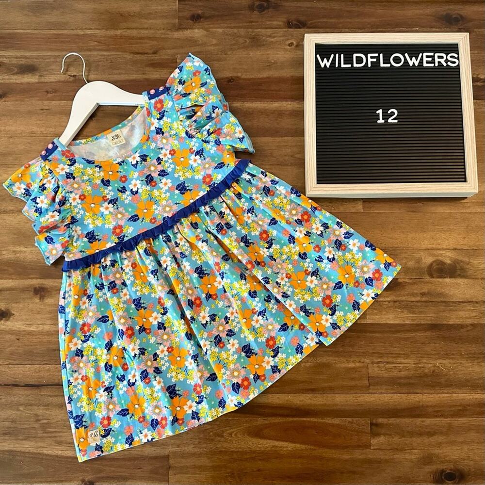 Wildflowers Best Day Ever Missy Maggie Top Blue Orange Floral Ruffle Knit 12